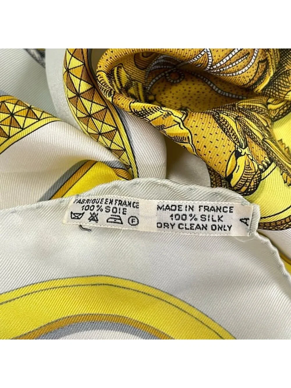 Hermes Scarf Carre 90 Yellow Ivory Grand Apparat Dressed Horse Silk